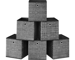 Opbergdoos set van 6 non-woven opbergdozen met handvat - 26 x 26 x 28 cm - opvouwbare doos kledingopberger Heathered Zwart RFB026B01