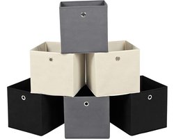 Opbergdoos, set van 6 opvouwbare stoffen doos, vouwdoos van vliesstof, kubus, opbergmand, organizer voor speelgoed, kleding, 2 grijs, 2 zwart, 2 beige RFB06GHM