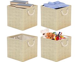 Opbergdoos van stof 30 x 30 cm 4 stuks - opvouwbare stoffen opbergdoos voor Kallax-planken - beige - slaapkamer, kinderkamer Wicker Storage Basket (2-5)