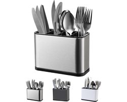 Opbergdoos voor bestek, keukengereirek, roestvrijstalen opbergdoos, opbergdoos met 4 compartimenten, besteklepel, vork en bestekhouder (zilver)
