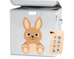 Opbergdoos voor kinderen, schattige dierenwerelden, extra stabiele speelgoedkist met deksel voor kinderkamer, speelgoedbox (33 x 33 x 33) voor het opbergen van opbergdoos, Harry haas