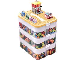 Opbergdoos voor Kinderspeelgoed met Stapelbare Laagjes en Bouwdeksel in Geel