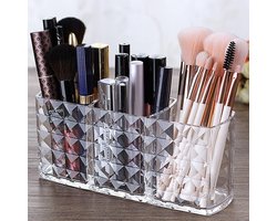 Opbergdoos voor make-upborstels, acryl opbergdoos met 3 vakken, geschikt voor mascara, eyeliner, wenkbrauwpotlood en make-upborstels, ideaal voor op kantoor, op de kaptafel, in de slaapkamer en in de badkamer