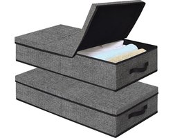 Opbergdoos voor onder het bed, met deksel, 2 stuks, met deksel, 50 l, zwart, onderbedcommode met 2 partities en handgreep, opvouwbare onderbedbox voor dekbedden, dekens, kleding, speelgoed