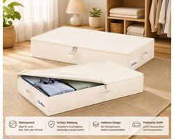 Opbergdoos voor onderbed met deksel, 12 cm hoog, 2 stuks, opvouwbare opbergruimte voor onder het bed, wasbare kledingopslag en organisatie, 3 handgrepen, ritssluiting, opbergdozen voor kleding, dekens