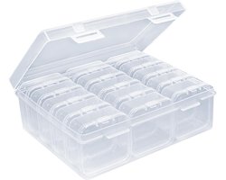 Opbergdoosjes - Kleine kralen organizer - Kunststof - Met Deksel - Opbergboxen - Rechthoekige - Inclusief 15 mini-opbergdozen - Opbergdozen - Kralendoos - Sorteerdoos - Opbergcassette - 17*11*6cm - Transparant Wit