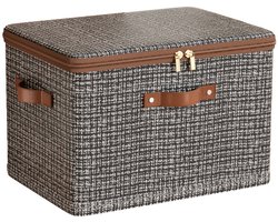 Opbergdoos/organizer met deksel, opvouwbare kledingkastopbergdoos, stoffen opbergdoos met handvatten, decoratieve opbergdoos met deksel, voor het ordenen van kleding en dekens, donkergrijs, middelgroot (30 x 20 x 14 cm)