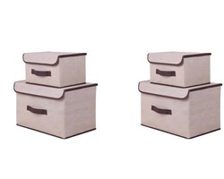 Opbergdozen - 4-delige verpakking - Stoffen opbergdozen - Kledingorganizers - Geschikt voor kledingopslag - 2 grote dozen en 2 kleine dozen - Groot formaat: 38*25*25 cm - Klein formaat: 26*20*16 cm - Gebroken wit