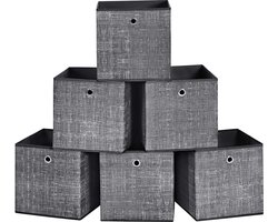 Opbergdozen, 6-delige set, opvouwbare stoffen dozen, vliesstof, kubussen, opbergmanden, organizer voor speelgoed, kleding, zwart RFB006B01
