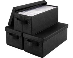 Opbergdozen CD DVD - Muziek Opslag - Media Organiseren - Stapelbaar Vouwbaar - 3 Stuks 40cm - Zwart