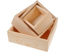 Opbergdozen Hout - Stapelbare Kubussen - Ambachten Organiseren - Natuurlijk Materiaal - Set van 4 - Houtkleur