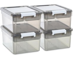 Opbergdozen met Afneembaar Dienblad - Grijze Kunststof Kisten voor Organisatie van Gereedschap en Handwerk - 4 x 16 l