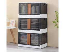 Opbergdozen met deksel, 32 L grote stapelbare dozen, transparante vouwdoos, opvouwbaar met wielen, opbergdozen, opbergdozen voor badkamer/keuken/speelgoed/camping