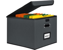 Opbergdozen met deksel A4 formaat - Donkergrijs - Geschikt voor huis en kantoor - Vezelplaat en papier - Ruime hangmappenbox - Stijlvol en functioneel