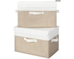 Opbergdozen met Deksel - Opbergbakken Set - Kleding Opbergen - Inklapbaar Ontwerp - 2 Stuks - Wit Khaki