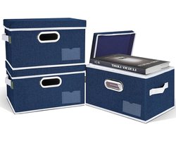 Opbergdozen met deksel - Opvouwbare bakken - Ruimte organiseren - Linnen stof ontwerp - Extra groot 5-pack - Zwart