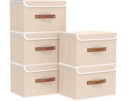 Opbergdozen met Deksel - Opvouwbare Boxen Stoffen Manden - Kleding Opbergen - Wasbaar en Duurzaam - 45x30x30cm (5 stuks) - Beige