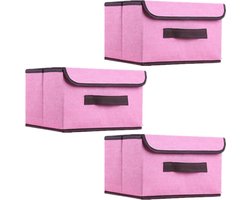 Opbergdozen met Deksel - Organizer Box Linnen Mand - Kleding Opbergen - Opvouwbaar en Stapelbaar - 26x19x16 cm - Roze