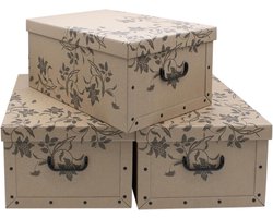 Opbergdozen met deksel - Stapelbare dozen - Thuis organiseren - Met draaggrepen - Set van 3 - Gebloemd