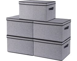 Opbergdozen met Deksel – Vouwbare Organiser voor Kleding en Huishoudelijke Items – Set van 5 – Grijs 33x23x18 cm