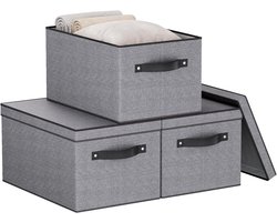 Opbergdozen met deksels - Opvouwbare organizer - 3-pack - Grijs - Klein - 33 x 23 x 18 cm