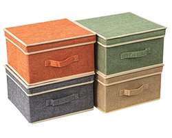 Opbergdozen met Deksels Set van 4 – Opvouwbare Opbergmand voor Kleding, Speelgoed en Boeken – 33,5 x 31,75 x 17 cm – Oranje, Groen, Grijs, Abrikoos