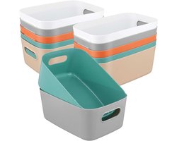 Opbergdozen met handgrepen, 25 x 16,5 x 10 cm, kunststof organizer, box, opbergmand, opbergmanden voor keuken, badkamer en kantoor (wit/grijs/beige/oranje/groen)