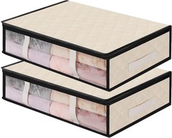 Opbergdozen onder bed, set van 2, 60x45x15 cm, opvouwbare opslag met kijkvenster en handgrepen