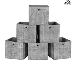 Opbergdozen Set Grijs - Stoffen Manden met Metalen Oog - Linnen Look - Opvouwbare Kast Organizer - Kubus Box - Voor Kleding & Speelgoed
