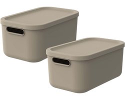 Opbergdozen Set - Kunststof Bakken - Spullen Organiseren - Gerecycled Materiaal - 2x 12 Liter - Beige