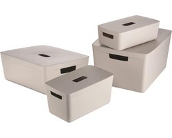 Opbergdozen set van 4 - kunststof organiser voor badkamer, woonkamer en kantoor - diverse maten - 5, 8, 19 en 28 liter
