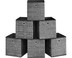 Opbergdozen set van 6 - non-woven met handvat - 26x26x28 cm - opvouwbaar - zwart