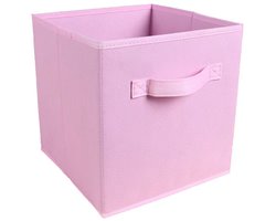 Opbergdozen (set van 6) - Opvouwbare stoffen opbergdozen - Organizer met handvat - Draagbare opbergdozen - 27 x 27 x 28 cm, roze