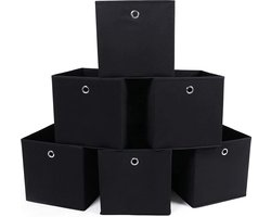 Opbergdozen, set van 6, vouwbare stoffen dozen, non-woven, kubussen, opbergmanden, organizer voor speelgoed, kleding, gevlekt, zwart RFB02H-3,6 Stuk