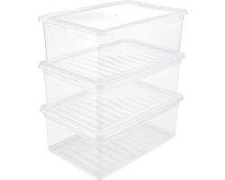 Opbergdozen transparant - set van 3 - 14 cm hoog - 11 l - 39x26x14 cm