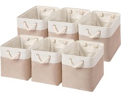 Opbergdozen voor Kasten en Planken - Wasbare Stoffen Dozen 33 x 33 x 33 cm in Licht Khaki/Wit, Set van 6 voor Kleding en Accessoires