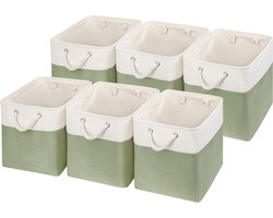 Opbergdozen voor Kleding en Speelgoed, 28 x 28 x 28 cm, Set van 6 Groene/Witte Opbergmanden voor Organiseren van Kasten en Kinderkamers