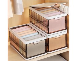 Opbergdozen voor Kledingkast -Stapelbaar - met Deksel en Scheidingswanden - Opvouwbaar Opbergsysteem - Transparant - 30 Liter - Set van 3