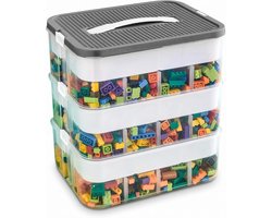 Opbergdozen voor Lego bouwstenen, doos met deksel, stapelbare stenen, sorteerdozen, transparante speelgoedkist voor kleine onderdelen, bouwstenen, box, organizer, kinderspeelgoedkist (3 lagen, grijs)