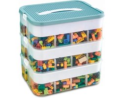Opbergdozen voor Lego bouwstenen, doos met deksel, stapelbare stenen, sorteerdozen, transparante speelgoedkist voor kleine onderdelen, bouwstenen, box, organizer, kinderspeelgoedkist (3 lagen, groen)