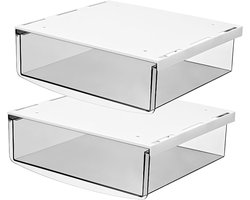 Opbergdozen voor onder het bureau - Set van 2 transparante lades van 1.7 liter, ideaal voor pennen en keukengerei, 21 x 18 x 5.3 cm