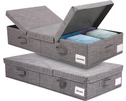 Opbergdozen voor onderbed - 2 stuks - Opvouwbare kisten voor kleding, dekens, schoenen en speelgoed - Donkergrijs