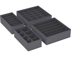 Opbergdozen voor ondergoed, lade-organizer, opbergsysteem voor kledingkast, opvouwbaar, voor beha's, ondergoed, sokken, stropdassen, vouwdoos, stoffen box, set van 4, grijs RUS04GY