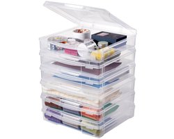 Opbergdozen voor scrappapier/scrapbook papier en bordspellen - 6-pack stapelbare kunststof opbergboxen - Eenvoudig Transport - Ruimtebesparend - Voor knutselspullen en kantoor