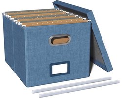 Opbergdozen with deksel, hangmappenbox van vezelplaat en papier in stijlvolle linnenlook, Geschikt voor huis en kantoor, inventory en speelgoed opbergdoos, FG Dark Blue.DE