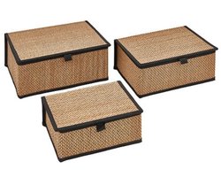 Opbergdozenset - Organizer Set - Set van 3 (S, M, L) - Bamboe Opbergbox - S M L - Opbergdoos met Deksel - Duurzame Opberger Kast & Bureau - Rechthoek - ca. 25 x 18 x 11.5 cm - Bamboe & Zwart