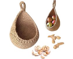 Opberger-Hangmandjes-Opbergmand-Fruitmand - Hangmand - Mand - Plantenhanger-1 geweven hangende fruitmand-hangend fruit- hangende mand