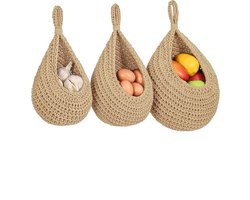 Opberger - Hangmandjes - Opbergmand - Geweven opbergmand - Voor keuken, eetkamer, café, feestjes - Katoenen touw - bruin - 3 stuks