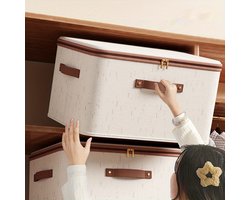 Opberger, Linnen opbergdozen met rits, stofdichte opbergdoos voor kledingkast, grote capaciteit met deksel, kledingorganizer, vochtbestendig, dikte, bedekt, beige, 38x26x16cm, 1 stuk