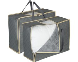 opberghoes dekbed - set van 2 - stof - 25 x 60 x 44 cm - onder bed - grijs